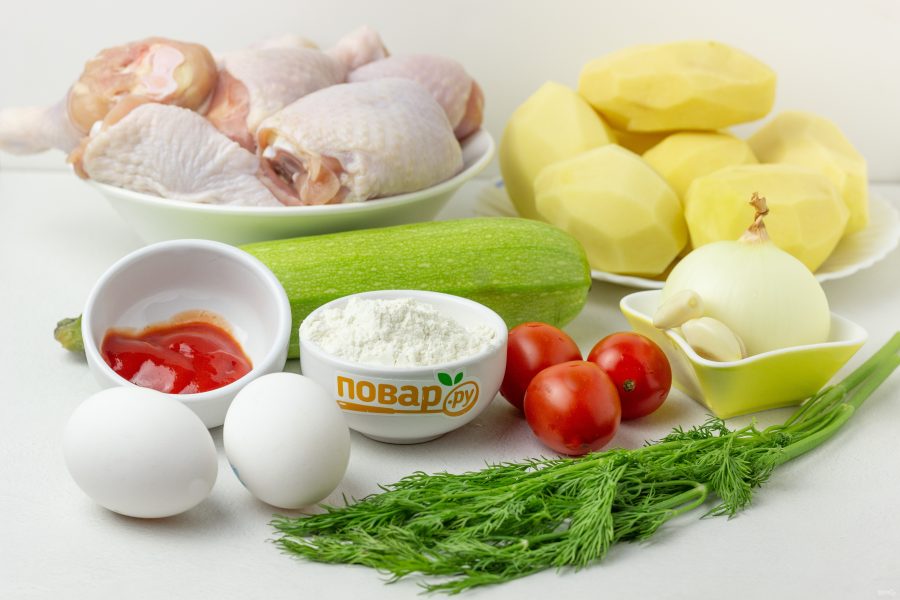 Куриные окорочка с овощами